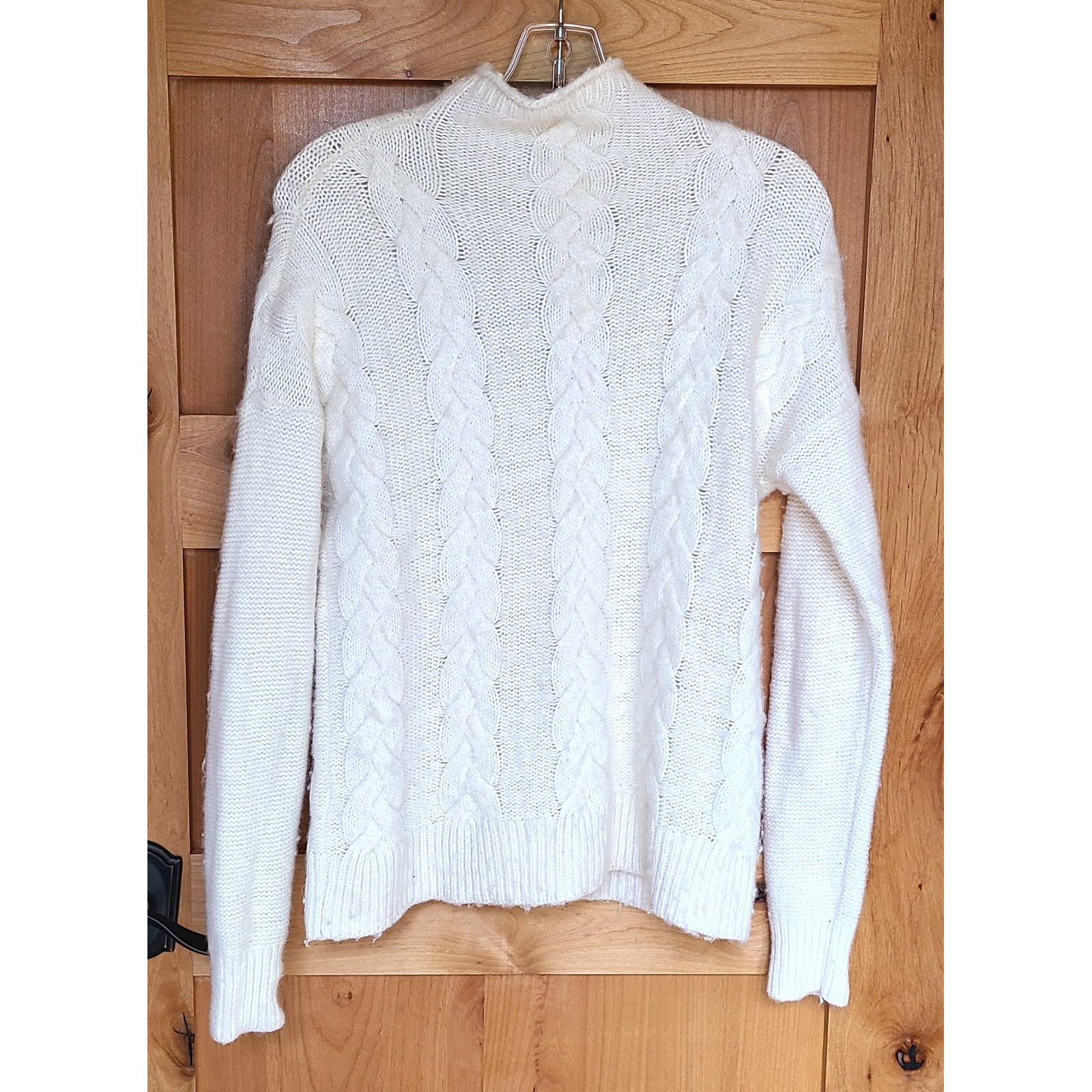 Madewell Xs Merino Alpaca Wool Blend Cable Knit Ivory White Mock Neck Sweater